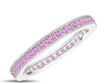 Pink Sapphire Eternity Wedding Band, Eternity Ring, Anniversary Ring Stackable Ring 14k White Gold 0.50 Carat Pave Milgrain Handmade