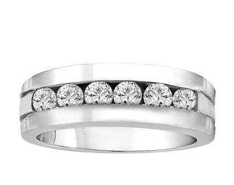 Mens Diamond Wedding Band, Anniversary Ring, Mens Diamond Wedding Ring, 1.50 Carat 14K White Gold Canal Set 7.5 mm Handmade
