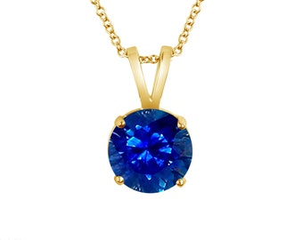 Sapphire Solitaire Pendant Necklace, 14k White Gold or Yellow Gold or Black Gold 1.02 Carat Certified Handmade Birthstone