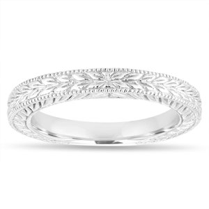 Vintage Filigree Wedding Band, Anniversary Ring, Antique Style Engraved, Platinum or 14K White Gold or Yellow Gold or Rose Gold, Handmade