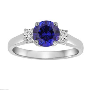 Sapphire Engagement Ring, Three Stone Engagement Ring, With Diamonds Wedding Ring, Sapphire Bridal Ring, 14K White Gold 1.22 Carat Handmade