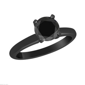 Black Diamond Solitaire Engagement Ring Vintage Style 14K Black Gold 1.05 Carat Handmade Certified