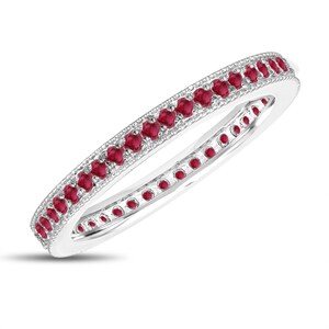 Platinum Ruby Eternity Wedding Ring, Eternity Band, Anniversary Ring Stackable Ring 0.50 Carat Pave Milgrain Handmade