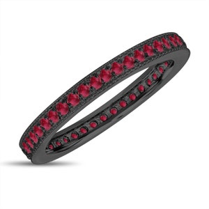 Ruby Eternity Wedding Band, Ruby Eternity Ring,  Vintage Anniversary Ring, Stackable 14k Black Gold 0.50 Carat Pave Milgrain Handmade