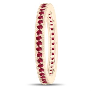 Ruby Eternity Wedding Band, Eternity Ring, Anniversary Ring Stackable Ring 14k Yellow Gold 0.50 Carat Pave Milgrain Handmade