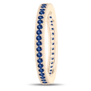 Sapphire Wedding Band, Eternity Ring, Anniversary Ring, 18k Yellow Gold Unique 0.50 Carat Pave Milgrain Handmade