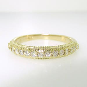 18K Yellow Gold Diamond Wedding Band: Handmade Milgrain Pave