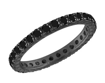 Handgemachter Schwarzer Diamant Eternity Ring: Ehering aus 14K Schwarzgold