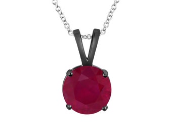 0.60 Carat Ruby Solitaire Pendant Necklace Vintage Style 14k Black Gold Certified Handmade Birthstone Red Ruby