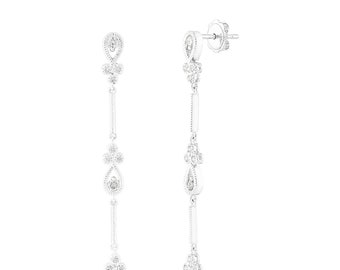 Diamond Dangle Earrings, Bridal Drop Earrings, Anniversary Gift, 14K White Gold 0.70 Carat Handmade 2.25 Inch Unique Certified