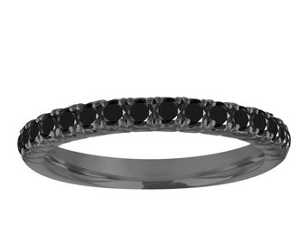 Schwarzer Diamant Ehering: 14K Schwarzgold Halbe Ewigkeit Ehering