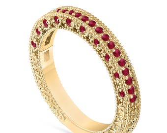 Gold Ruby Wedding Band: Handmade 14K Yellow Gold Anniversary Ring