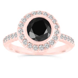 Bezel Set Black Diamond Engagement Ring 14K Rose Gold Wedding - Etsy