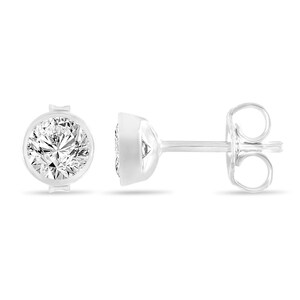 Platinum Diamond Stud Earrings, Bezel Set 0.50 Carat Certified Unique Handmade