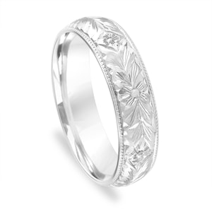 Hand Engraved Men&#39;s Wedding Band, Unique Wedding Band, Vintage  Wedding Band 6 mm 14K White Gold, Rose Gold Or Yellow Gold Handmade