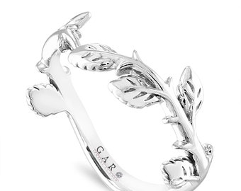 Leaf Wedding Band, Floral Wedding Ring, Filigree Anniversary Ring, 14K White Gold Rose Gold, Yellow Gold or Platinum, Handmade