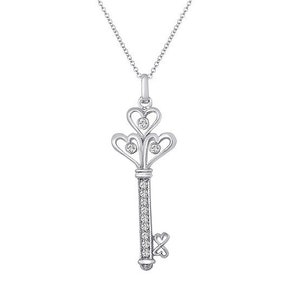 Key Diamond Pendant, KeyTo Your Heart Diamond Love Necklace 14K White Gold 0.25 Carat Pave Set Handmade