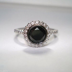 Platinum Black Diamonds Engagement Ring, Black Diamond Wedding Ring, Halo Engagement Ring, 1.36 Carat Bezel Micro Pave Set handmade