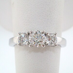 Three Stone Diamond Engagement Ring 14K White Gold 0.96 Carat Certified Handmade