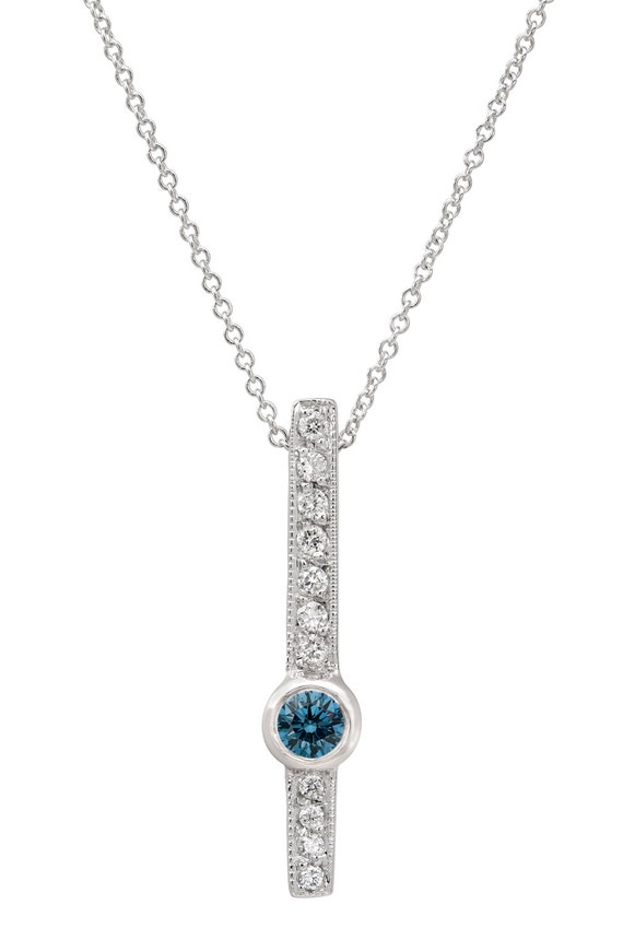Fancy Blue Diamond Pendant Necklace 14k White Gold 0.43 Carat