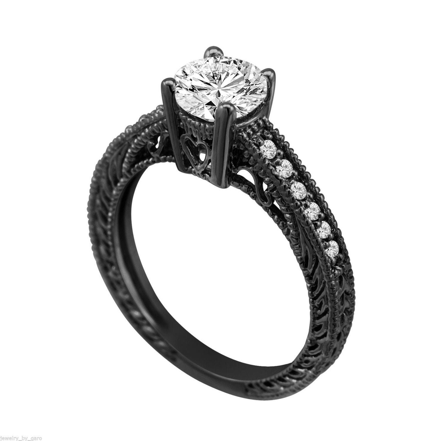 Vintage black sale gold engagement rings