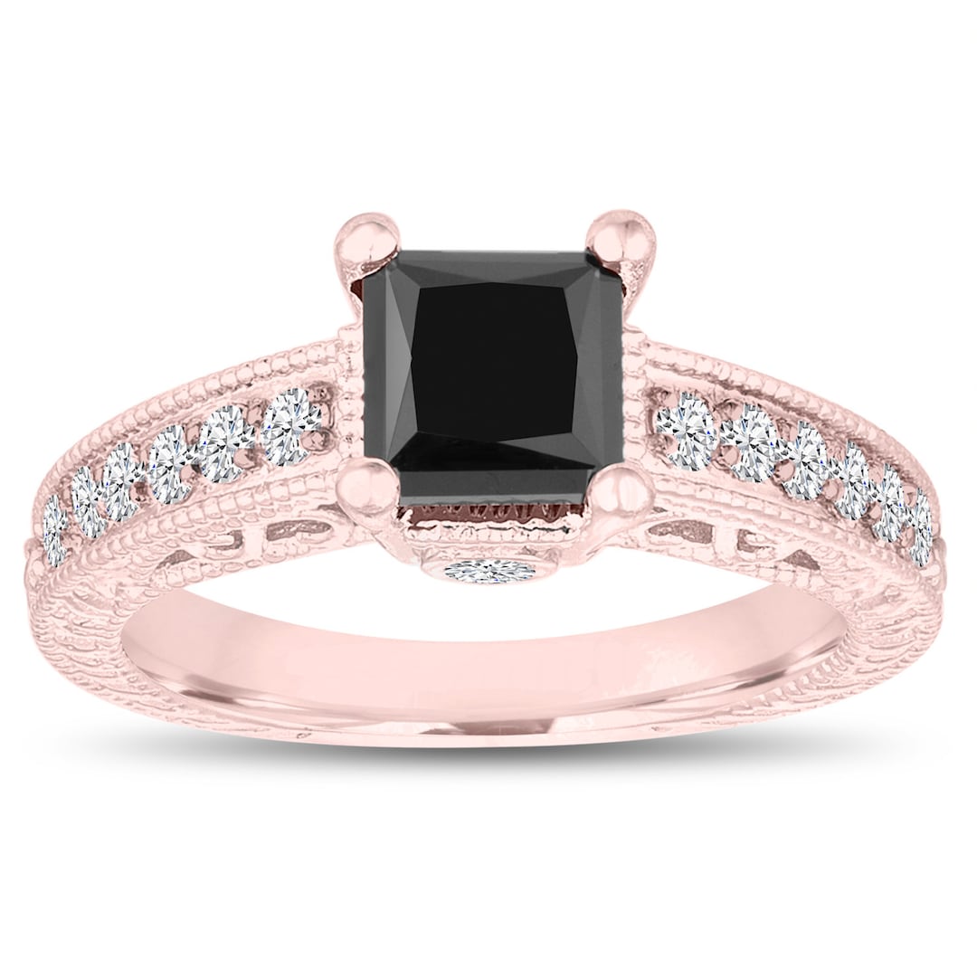 Only worn a few times. 
Black and rose gold with diamonds Rose Gold Treated Black Diamond and Diamond Swirl Engagement  main image 3