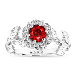 Fancy Red Diamond Floral Engagement Ring, Rose Flower Ring, Unique 0.50 Carat Platinum or 14K White, Gold or Black Gold. Certified