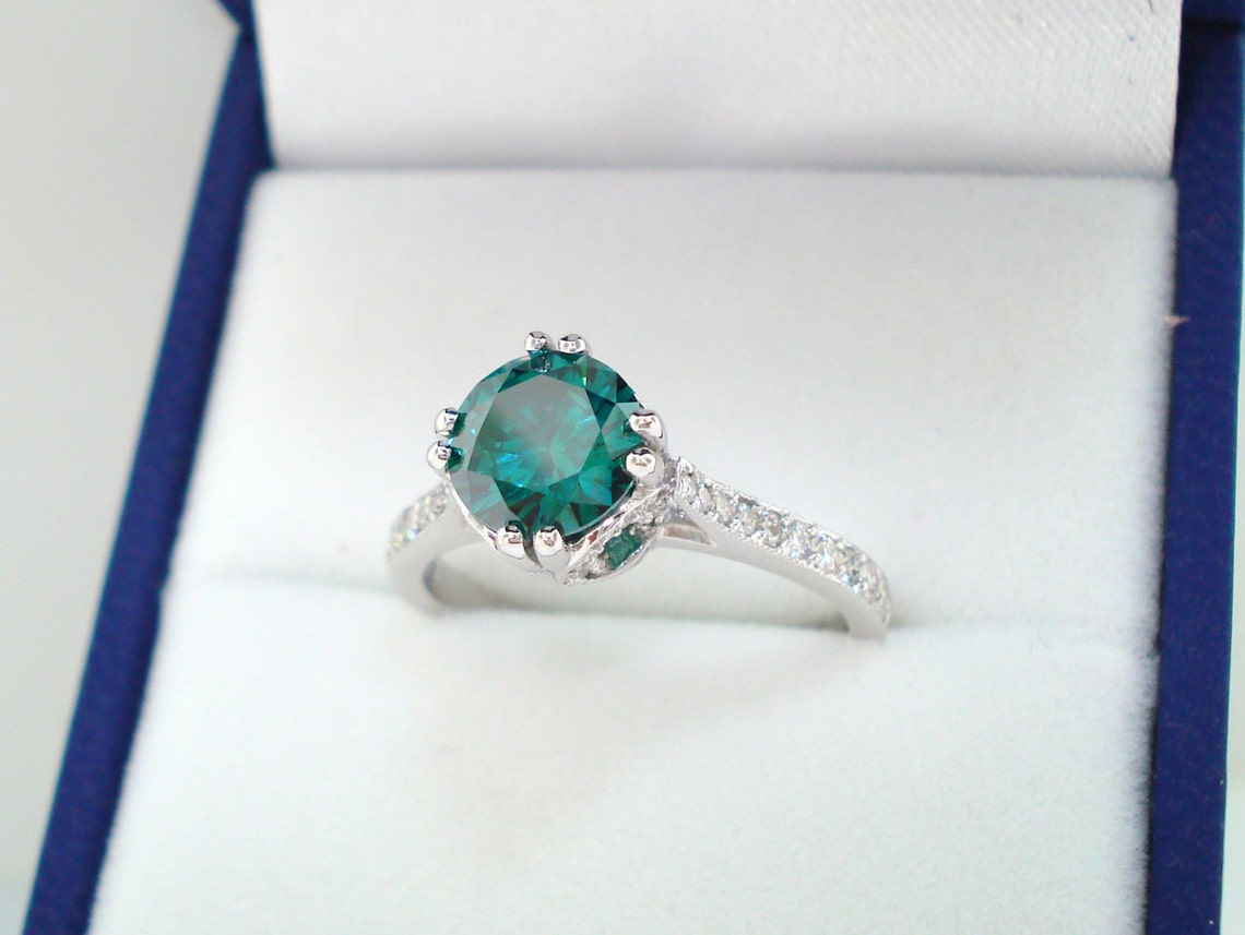 Green Diamond Engagement Ring Unique Wedding Ring Green - Etsy