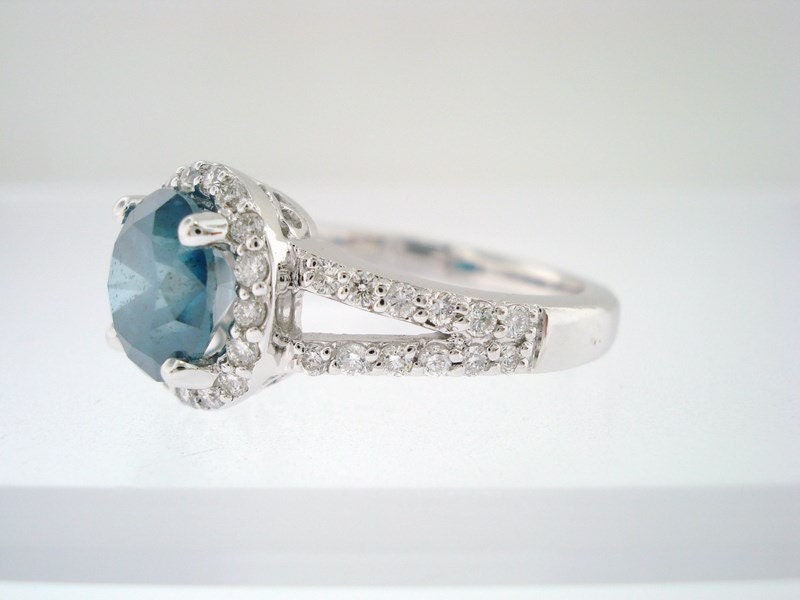 2.04 Carat Blue & White Diamonds Engagement Ring 14K White | Etsy