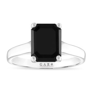 2.50 Carat Emerald Cut Black Diamond Solitaire Engagement Ring, Anniversary Ring, Platinum, 14K White Gold or Rose Gold Certified Handmade