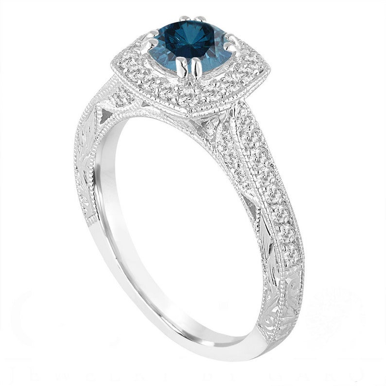 Platinum Blue Diamond Engagement Ring Vintage Max 61% In stock OFF Antiqu Carat 1.16