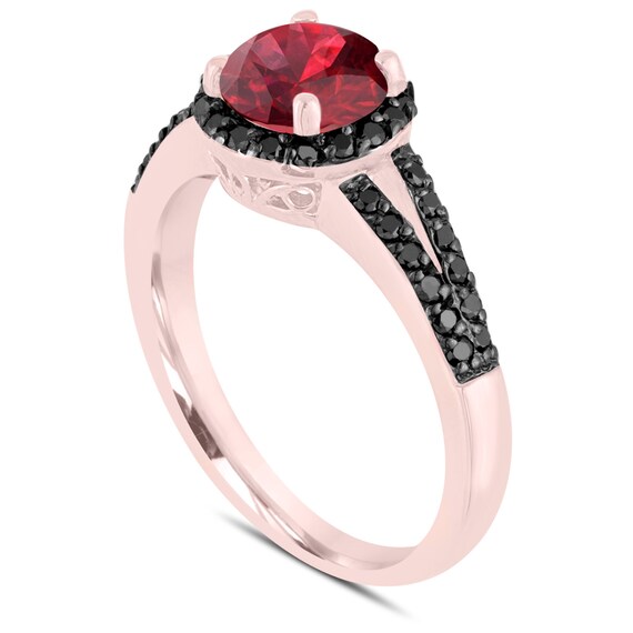 Garnet Black Diamond Engagement Ring 14k Rose Gold 1.24 Carat Unique Halo Handmade Birth Stone Etsy Australia
