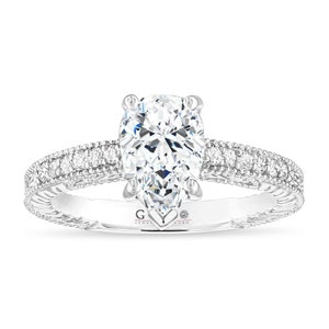 Pear Lab Grown Diamond Engagement Ring: 14K White Gold, Vintage Style