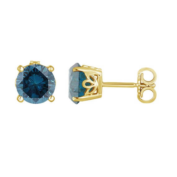 Amazon.com: 1/8 Carat Blue Diamond Round Single Stud Earring in 14k White  Gold (I1-I2, cttw) 4-Prong Basket Screw Back by Diamond Wish: Clothing,  Shoes & Jewelry