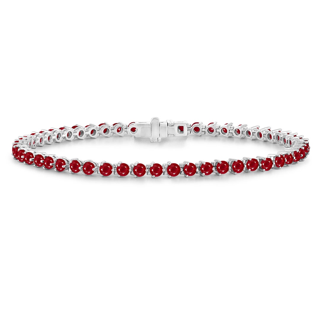 4.50 Carat Ruby Tennis Bracelet Three Prong Martini Bracelet 14k White
