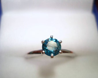 Blue Diamond Solitaire Engagement Ring 14K White Gold 0.50 Carat Certified handmade