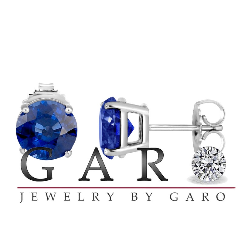 Platinum Blue Sapphire Stud Earrings 1.00 Carat Handmade Birthstone image 2