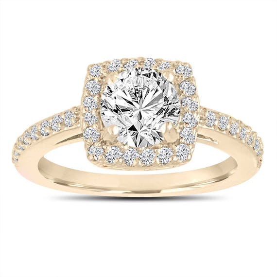 Diamond Engagement Ring 18K Yellow Gold Halo Engagement Ring | Etsy