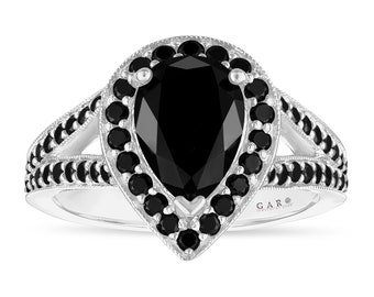 Pear Black Diamond Halo Engagement Ring, 2.53 Carat, 14K White Gold