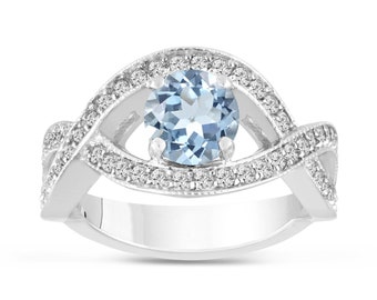 1.42 Carat Aquamarine Engagement Ring, Vintage Engagement Ring, 14K White Gold Or Black Gold Certified Handmade