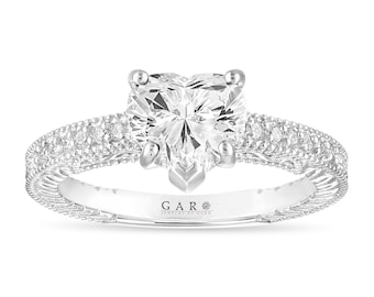 1.13 Carat GIA Certified Heart Shaped Diamond Engagement Ring Platinum, 14K White Gold Or Black Gold Vintage Style Filigree Unique Handmade