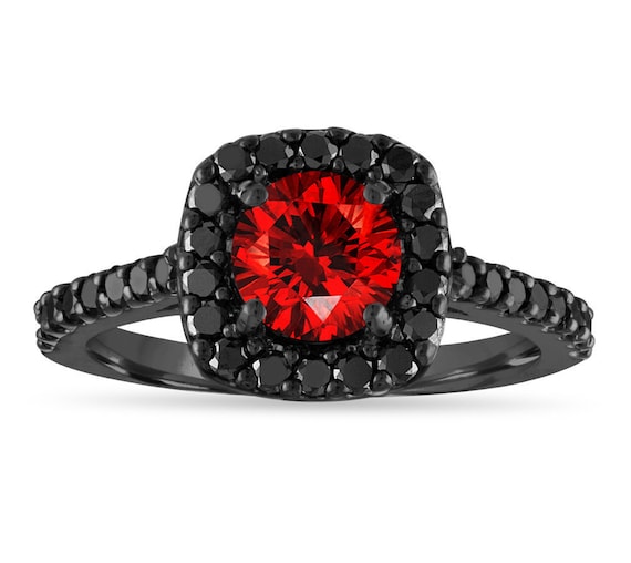 18 Ct. Three Stone Red Spinel Ring with Trapezoid Diamonds | Miss Diamond  Ring