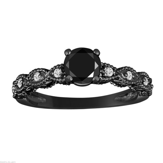 Vintage style black cheap diamond engagement rings