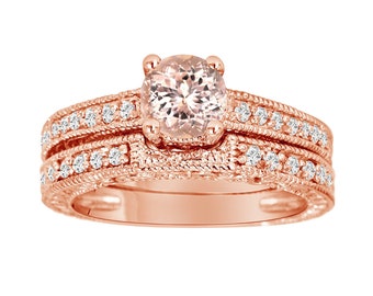 ハンドメイド 0.75 カラット モルガナイト＆ダイヤモンド 14K ローズ
