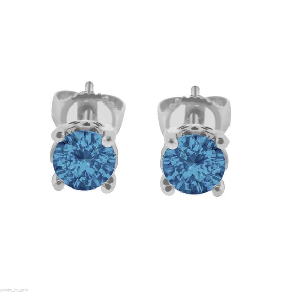 Flower Halo Genuine Lab Grown Royal Blue Sapphire Stud Earrings, 1 Carat  Round Halo Sapphire Earrings, Blue Bridal Earrings