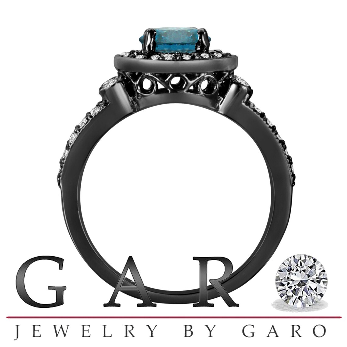 Vintage Blue Diamond Engagement Ring Fancy Blue & White Etsy