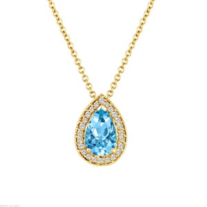 Pear Shape Aquamarine & Diamonds Pendant Necklace, Platinum, 14K White Gold, Rose Gold, Yellow Gold Or Black Gold 0.84 Carat Handmade image 8