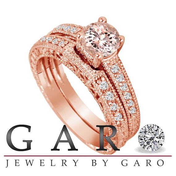 ハンドメイド 0.75 カラット モルガナイト＆ダイヤモンド 14K ローズ