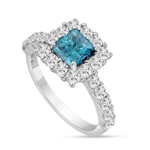 Platinum Princess Cut Fancy Blue Diamond Engagement Ring 2.24 Carat VS2 Handmade image 1