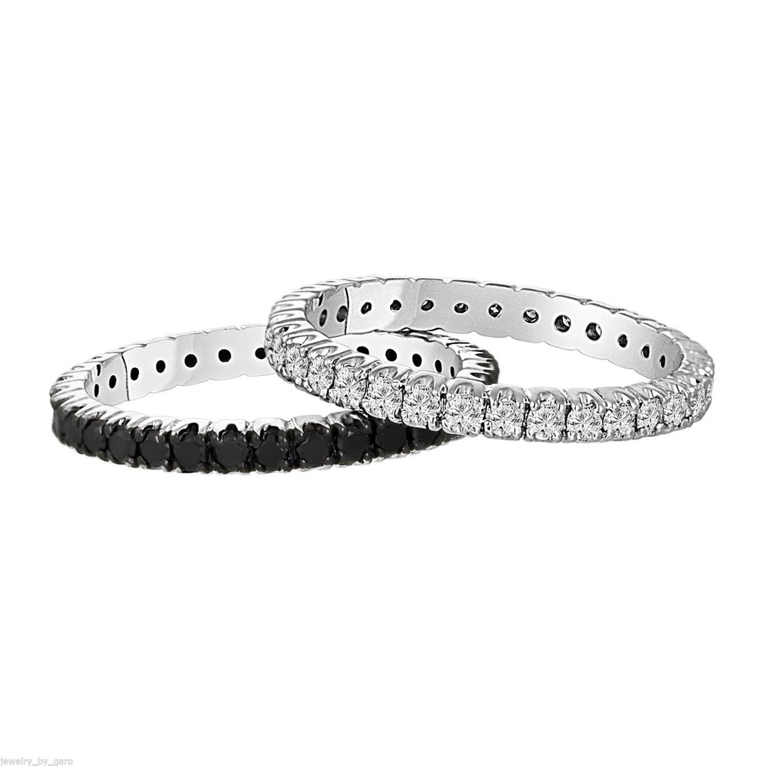 Handmade Black & White Diamond Eternity Ring - 14K White Gold Wedding ...